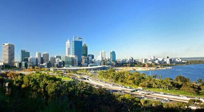 Uma vista da cidade de Perth, Austrália Ocidental