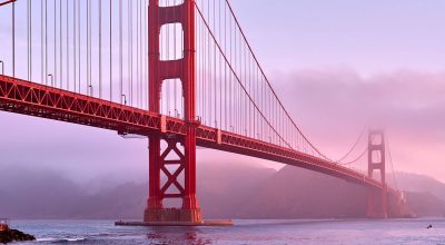 Golden Gate Bridge view from Fort Point at sunrise, San Francisco, California, USA