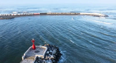 Documentation of the right side of the port of Viareggio photographed at dawn