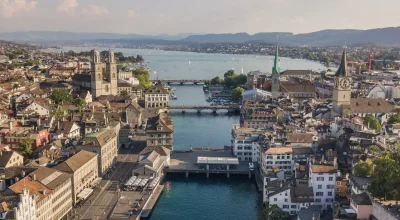 Cityscape of Zurich, the biggest city of Switzerland. Aerial view