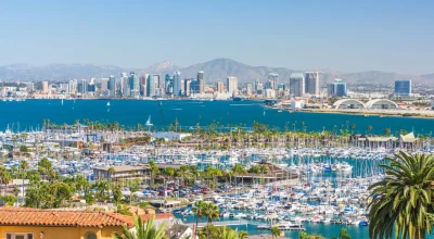 San Diego, Kalifornia, USA. Panorama miasta nad zatoką.