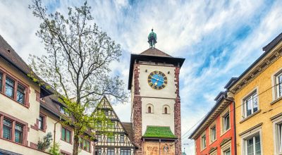 Schwabentor - porta storica della città di Friburgo in Brisgovia, Baden-Wurttemberg, Germania